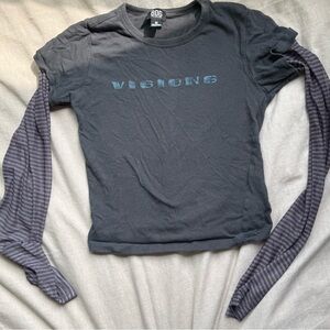 Urban Outfitters BDG Gray Tee with Striped Sleeves